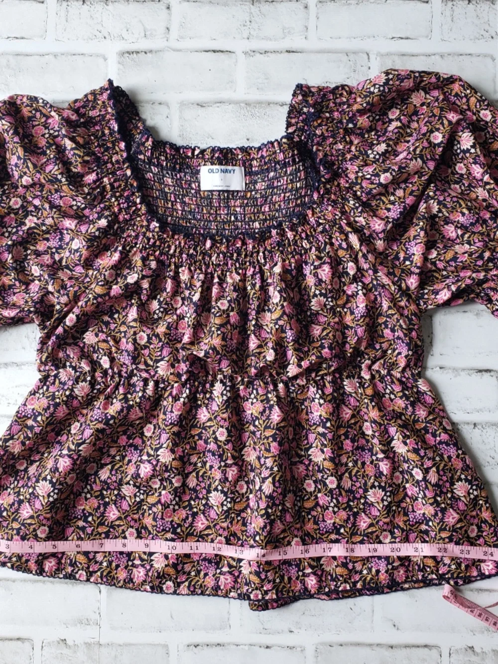 Old Navy Floral Smocked Puff Sleeve Blouse L Boho Cottagecore